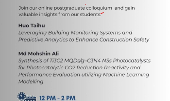 Faculty of Civil Engineering Technology, Universiti Malaysia Pahang Al-Sultan Abdullah Postgraduate Colloquium 2/2026 will be held on 11 March 2026 via online Ms Teams by FCET students - Huo Taihu &amp; Md Mohshin Ali. Lecturers &amp; students are invited